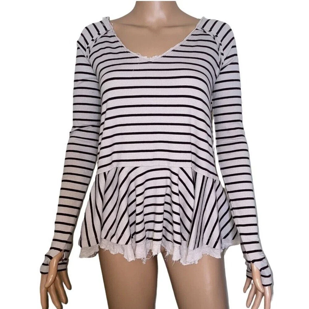 We The Free by Free People Tangerine Tee in Brown Sand. Striped Free People XS